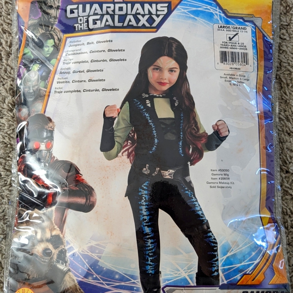 Gamora Guardians of the Galaxy Child Costume Large Age 8-10 Jumpsuit Belt Gloves